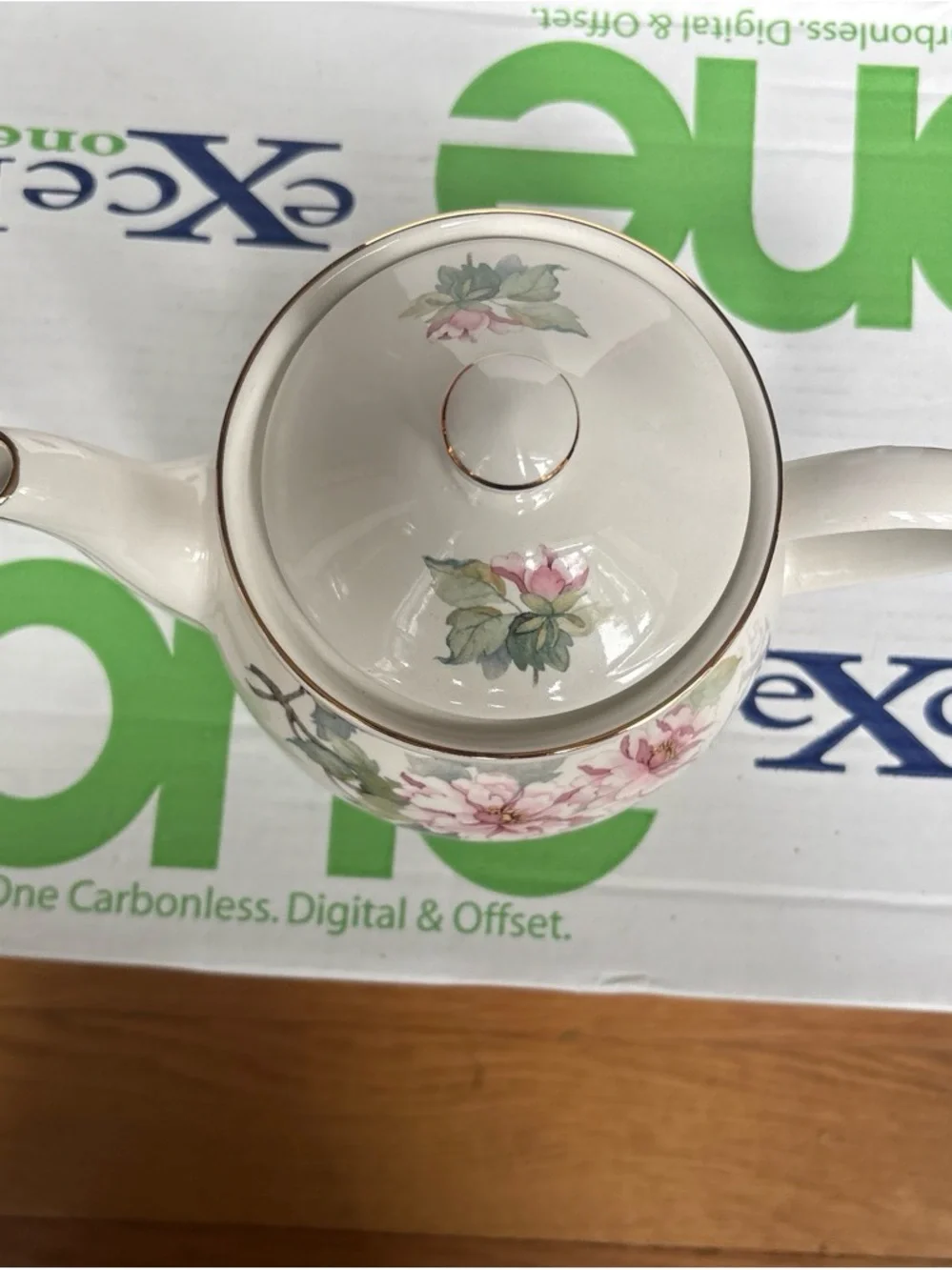 Sandler White Porcelain Teapot with Pink Rose Floral Design